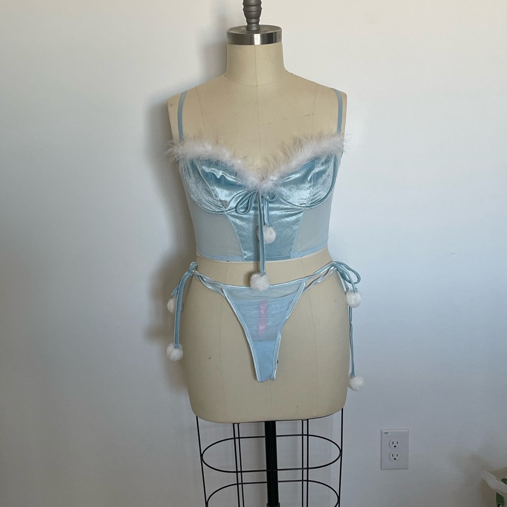 Blue Santa Baby Lingerie Set w/ Fur Trim
